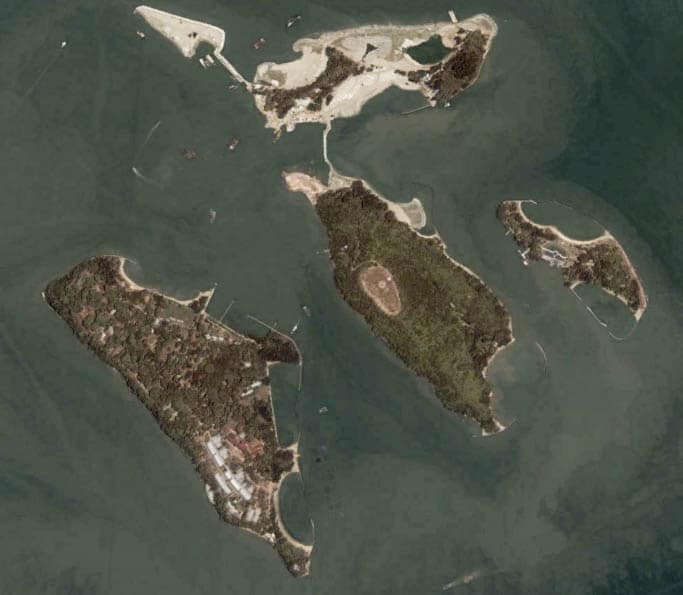 Aerial view of Lazarus Lagoon, the artificial horseshoe beach